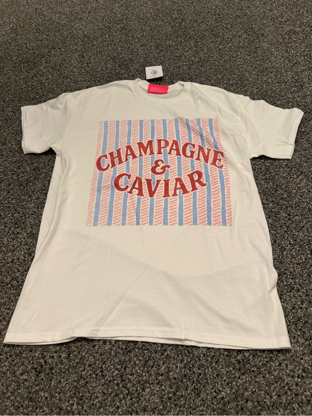 Willow Tree White Tee with Red 'Champagne & Caviar' Graphic